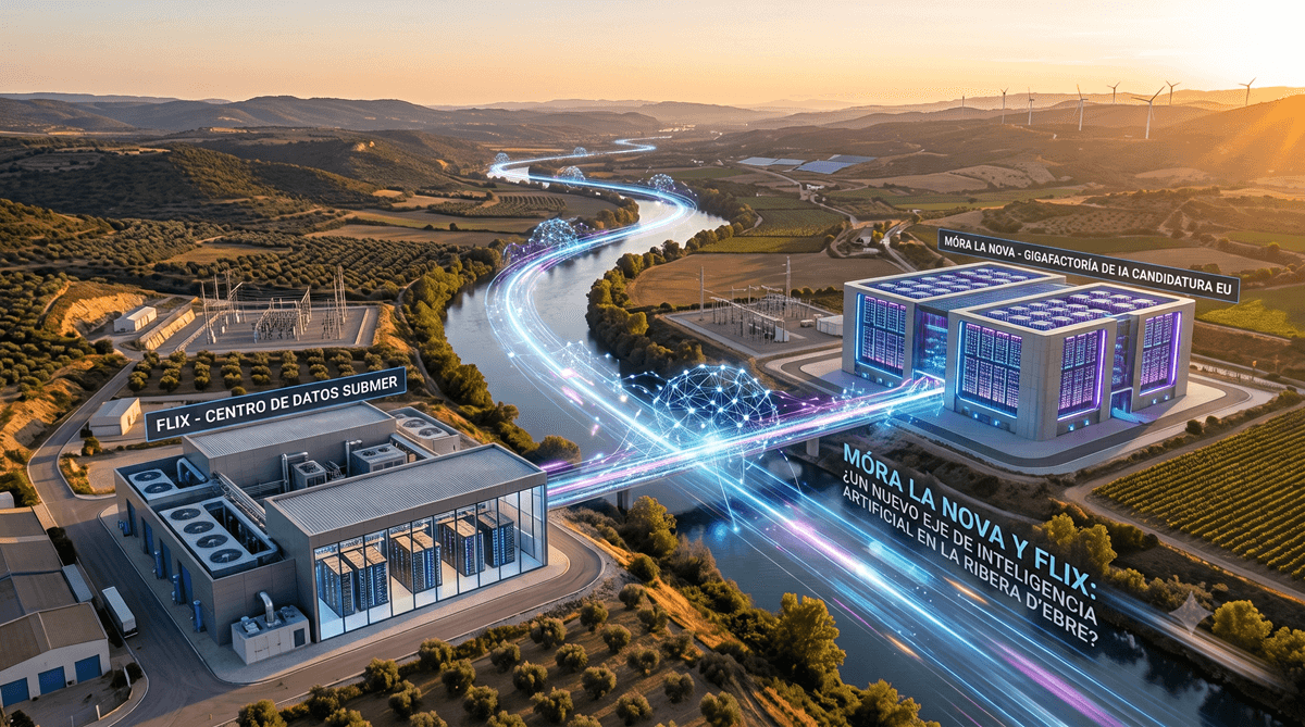 Representación de la gigafactoría de IA de Móra la Nova y el centro de datos de Flix en la Ribera d’Ebre
